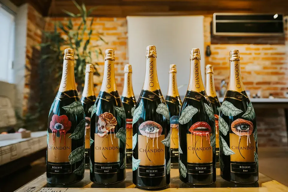 Jeroboams of Chandon Brut painted by artists for SP-Arte