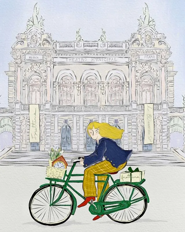 Jackie Hatys's illustration of São Paulo's Theatro Municipal, for Frattina's 80th anniversary